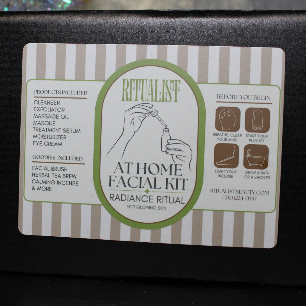 Ritualist At Home Facial Kit packaging with label on a dark background