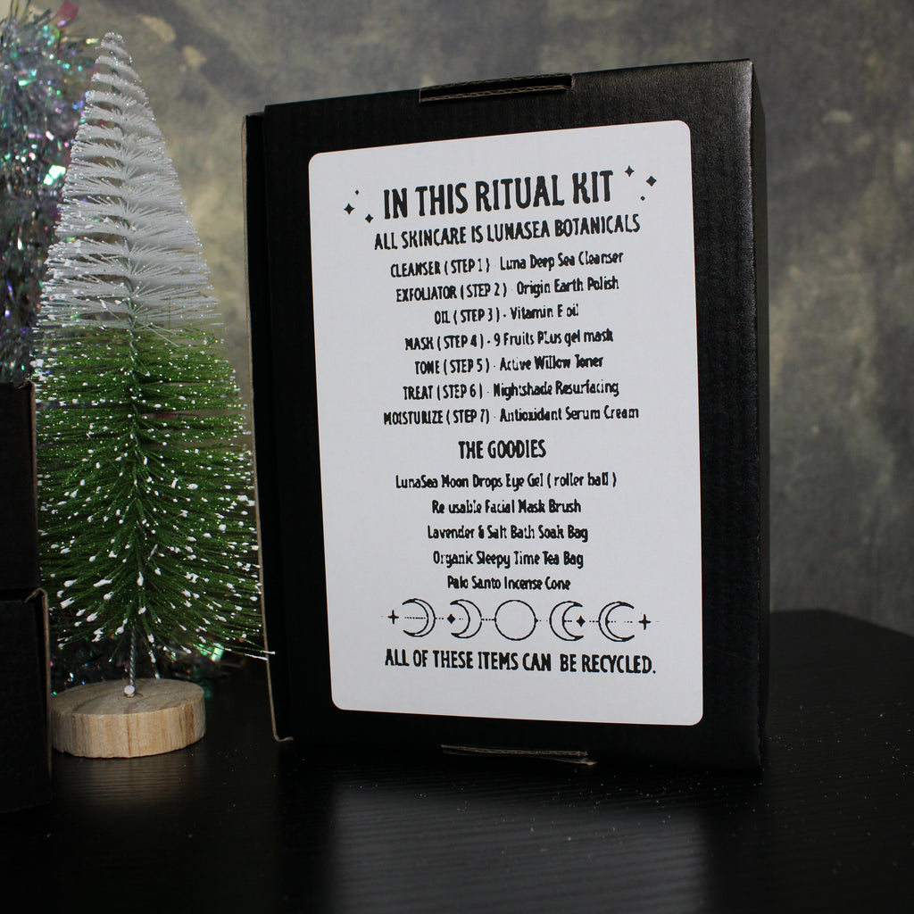 Black box with white label on a dark background